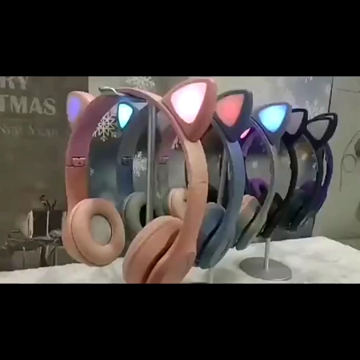 Headset kucing colorful superbass gaming wireless bluetooth LED