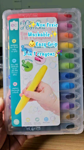 First Creations Easy Grip 3-in-1 Crayons (12 Pack) Washable Toddler Crayons Oil Pastels & Watercolours