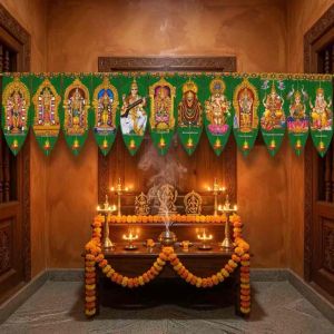 Colorful Hindu Deity Toran Maa Illai 12 Mango Leaves Thoranam Hanging for Home Temple & Festive Decoration
