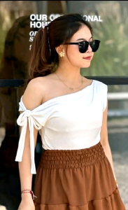 Atasan Wanita  Valentina One Shoulder Twist Top Korean Basic Tanpa Lengan Crop - Dewasa Cewek Rompi Panjang Pendek Hitam Simple Nyaman Lembut Putih