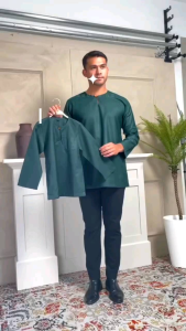 KURTA DAUD BUDAK LENGAN PANJANG | KAIN LINEN | WOODEN BUTTON