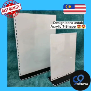 [Ready Stock !!] Black Base Acrylic T-Shape Display Stand – Clear Sign Holder (A4/A5)