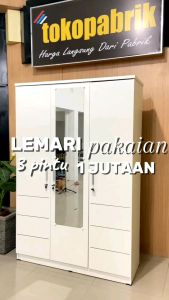 Lemari Pakaian 3 Pintu Kaca Full - Lemari Matken Minimalis Modern Harga Termurah