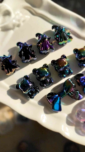 4pcs manik luxury hitam motif bear bintang pita dll