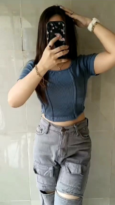 LUCIA CROP TOP GARIS DUA CROP TOP GLAM LENGAN PENDEK KOREAN STYLE