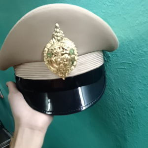 หมวกหม้อตาล สีกากี ชาย หน้าสิงห์โลหะ สำหรับกำนันผู้ใหญ่บ้านสารวัตกำนันผู้ช่วยผู้ใหญ่บ้านแพทย์ประจำตำบล