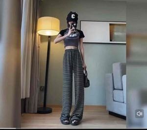 New Bow Plaid Pants for Women Summer Thin High Waisted Casual Straight Leg Pants