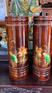 ỐNG ĐỰNG NHANG THỜ CÚNG - GỖ TRÀM BÔNG VÀNG - HOA SEN NỔI