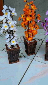 BUNGA SAKURA TANGKAI ARTIFICIAL+ POT KAYU TINGGI 35 CM -ZHE 3073BUNGA HIASAN RUMAH