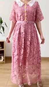 ●ECLAIRE● 003 Dress Midi Collar Lace Brokat Brukat Pesta Korea Kondangan Vintage Boho Bohemia CNY Imlek Natal Christmas Kemerdekaan Import szboz