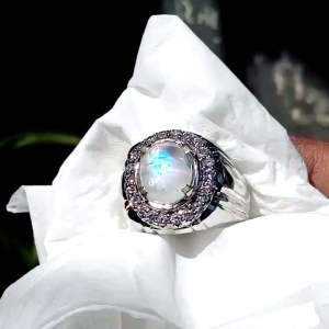 Cincin Batu Biduri Bulan Asli Top Berklep Bodyglass Kristal Super Mewah
