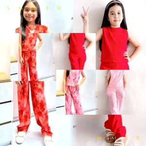 D&C-Jenny Girls Bark Crepe Tank Top at Treno Pants na may Pocket Set (Edad 7-9)