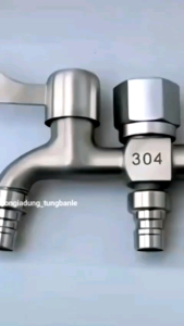 vòi nước 2 đầu ra lắp thêm cho máy giặt bằng inox 304