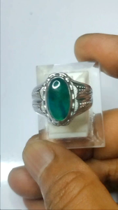 cincin batu bacan Doko majiko asli dim 14x7x6 ring titanium silver size 7/8