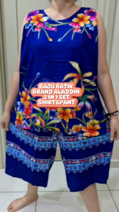 BAJU BATIK DEMI SLEEVELESS & PANT 1 SET/BAJU BATIK SINGLET SET SIZE BESAR COTTON