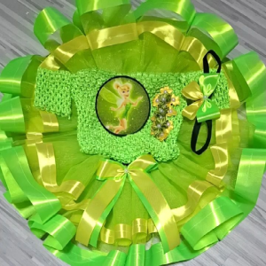 Green Tinkerbell Baby Dress with Tulle Skirt and Bow