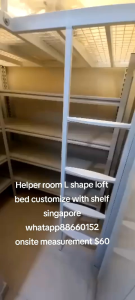 Loft bed with shelf mattress customize singapore for helper room/store room/bomb shelter/utility