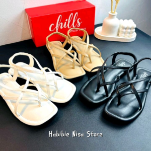Chills sandal wanita libby variasi tali belakang/sandal full karet/full bussa elegan