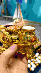 đĩa ngũ cốc trưng bàn thờ  cầu bình  an may mắn mọi sự hanh thôngkhay đậu tài lộc thần tài