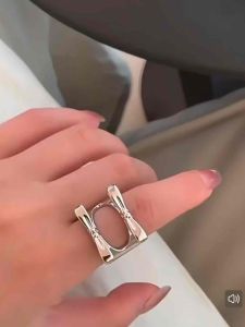 Trendy retro Korean niche design French sweet European style silver versatile open double bow ring