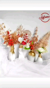 Paket Hemat Vas Keramik Dan Bunga Gold Estetik Aesthetic Dekorasi Hiasan Ruang Tamu Kamar Murah