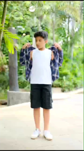 Setelan Anak Laki Laki Remaja Tanggung Set 3in1 Kemeja Kotak Flanel