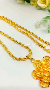 KALUNG TAMBANG LIONTIN BUNGA LAPIS EMAS PERHIASAN WANITA SOSIALITA MEWAH FREE KOTAK
