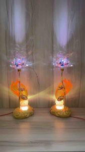 2 Cây đèn bàn thờ tay Phật cầm hoa sen-Đèn hoa sen pha lê tay Phật size đại cao 45cm