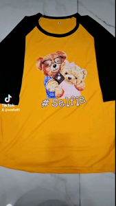 Kaos Atasan Wanita Lengan 3/4 & Bear Selfie DTF Warna
