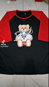 Kaos Atasan Wanita Lengan 3/4 & Sablon Tali Sepatu Bear DTF