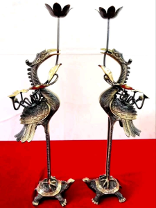 Đôi hạc thờ đồng 62cm đúc thủ g chùm hoa sen lưng tỉa kỹ màu hun cạo