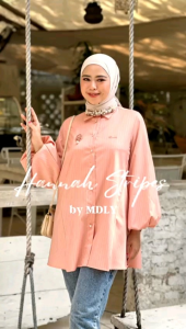 (9) MDLY HANNAH TUNIK Baju Atasan Kemeja Wanita Muslimah Katun Stripes Wanita Hannah Stripes Tunik By Mdly. Nazra Sha
