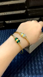 LUCKY MANTRA SIGN JADE IN STAINLESS CHARM BANGLE