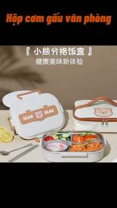 Hộp Cơm Giữ Nhiệt Dear Bear Đựng Cơm Văn Phòng Kèm  Đũa Thìa Hộp Đựng Cơm Trưa Cao Cấp Inox 304