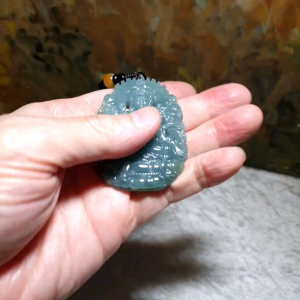 Natural untreated Burma Jade (Type A Jadeite) light bluish light greenish  Green Tara Jade pendant/handheld (with certificate) [Natural Crystal]