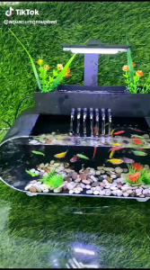 Aquarium mini LED Acrylic pipa PVC full set murah unik untuk ikan hias/cupang dengan air mancur "Rasyiq Aquatic"