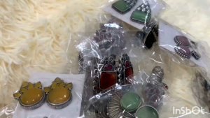 Antique Look Earrings in German Silver – Statement Jewelry | Traditional Ethnic Jewellery | premium Monalisa stones | Silver replica | Anting-Anting Moden Ringan & Tidak Menyakitkan