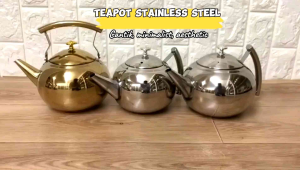 Round Teapot Stainless Steel with Strainer Coffee Tea Server Teko Air Panas Kopi Cerek Jag Air Steel