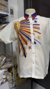 【 PREMIUM 】SINAG - Modern Polo Barong Piña Jusilyn Short Sleeves Embroidery
