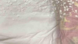 Ren vải kate 15cm màu trắng đục dùng trang trí quần áo thời trang.