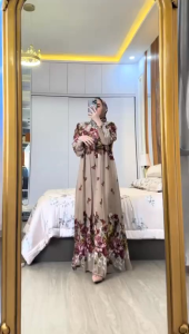 New FLOWERS DRESS SET HIJAB GAMIS CERUTY KEKINIAN SET HIJAB MUSLIMAH TRENDY BEST SELLER