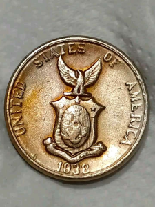 1938 m 5 Centavos USPI Hard to find Natural old toning Uncleaned Condition What you see is what you Get