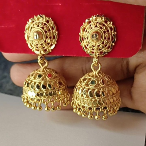 AYLA KUMAARI (MV10-14) Micro Gold Plated Indian Jhumka Drop Earrings Jimiki Large Size with Screw Back Lock