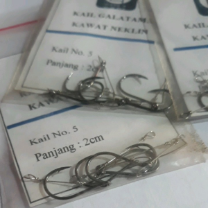 5pcs Kail Neklin Bawal No.5 Pengaman Kawat Neklin 2cm Kail Galatama Bawal dan Lele