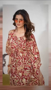 Blue Hills Royal Blue Kaftan with Floral Pattern V-Neck Wide Sleeves Drawstring Waist Floor-Length Pair with Blue Heels.