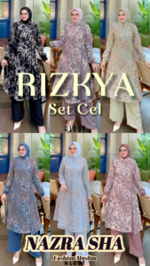 ALODI RIZKIA OneSet Baju Set Celana Wanita Muslimah Rizkya set By Alody & Nazra Sha