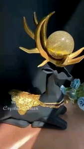 (现货)✨ 47mm 金发晶幽灵球一路发摆件|招财爆发 × 一路顺发 × 能量核心 ✨ 47mm Golden Rutilated Phantom Quartz Sphere|Wealth • Prosperity Flow • Energy Core