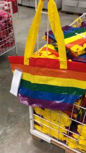 ถุงหิ้ว กระเป๋าผ้า ช็อปปิ้ง สีรุ้ง 27x27 ซม. เนื้อหนา มีสายสั้น ยาว ไม่มีซิป