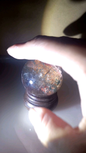 Colorful Phantom Crystal Ball red pink yellow phantom as base w/ emerald green floating phantom