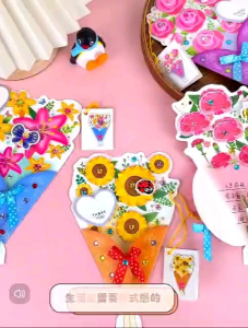 ❣️Msia stock❣️DIY bouquet flower greeting wish card/kids hand craft teachers day mothers day kindergarten art/花束贺卡
